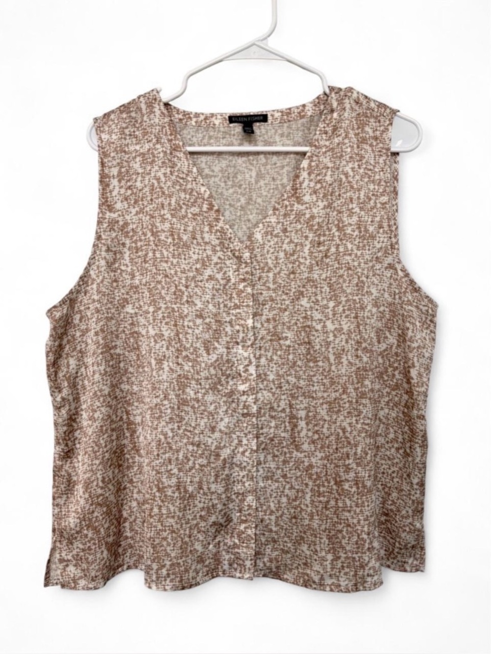 NWOT Eileen Fisher‎ Prism Silk Organic Cotton Sleeveless Top Large Button Down